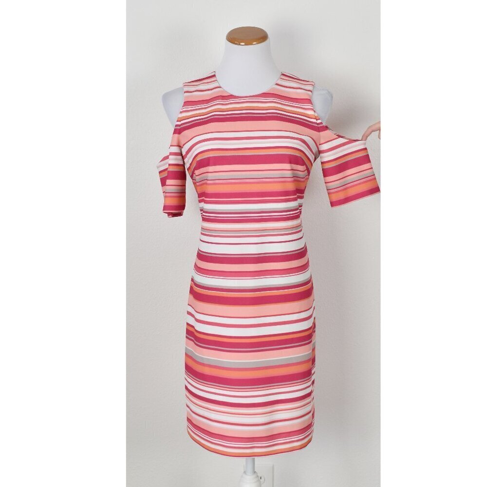 Calvin Klein Cold Shoulder Stripe Sheath Dress - 8